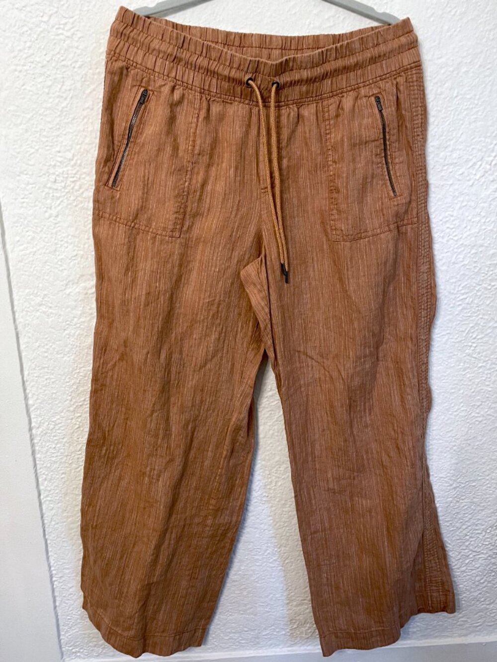 Athleta Cabo Women's 100% Linen Wide Leg Pant Sz 16 Terracotta Striped Boho Chic - Picture 4 of 15